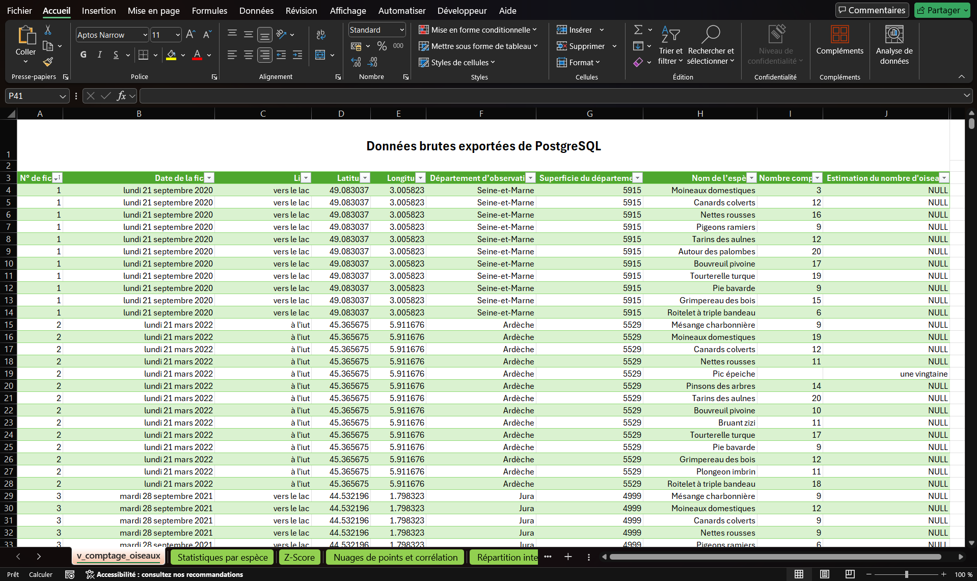 Analyse statistique avec Excel
