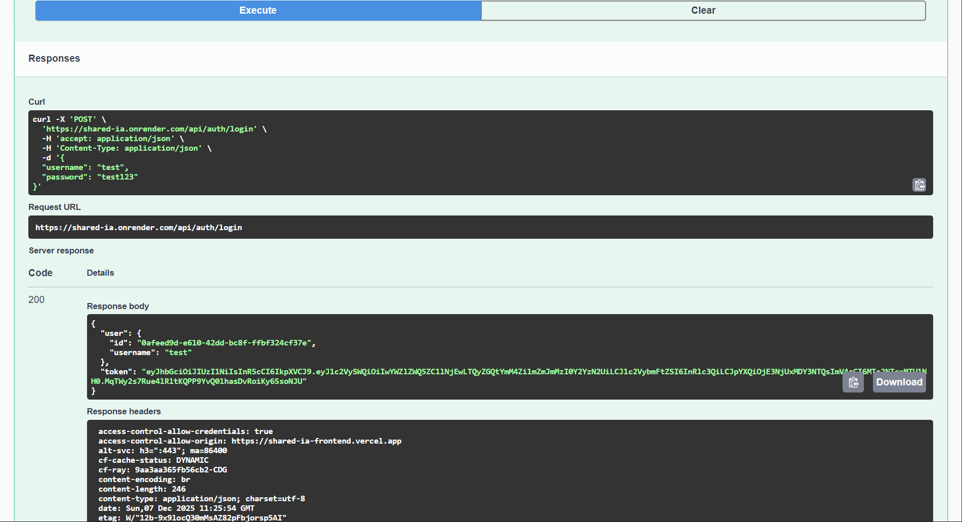 Documentation API backend
