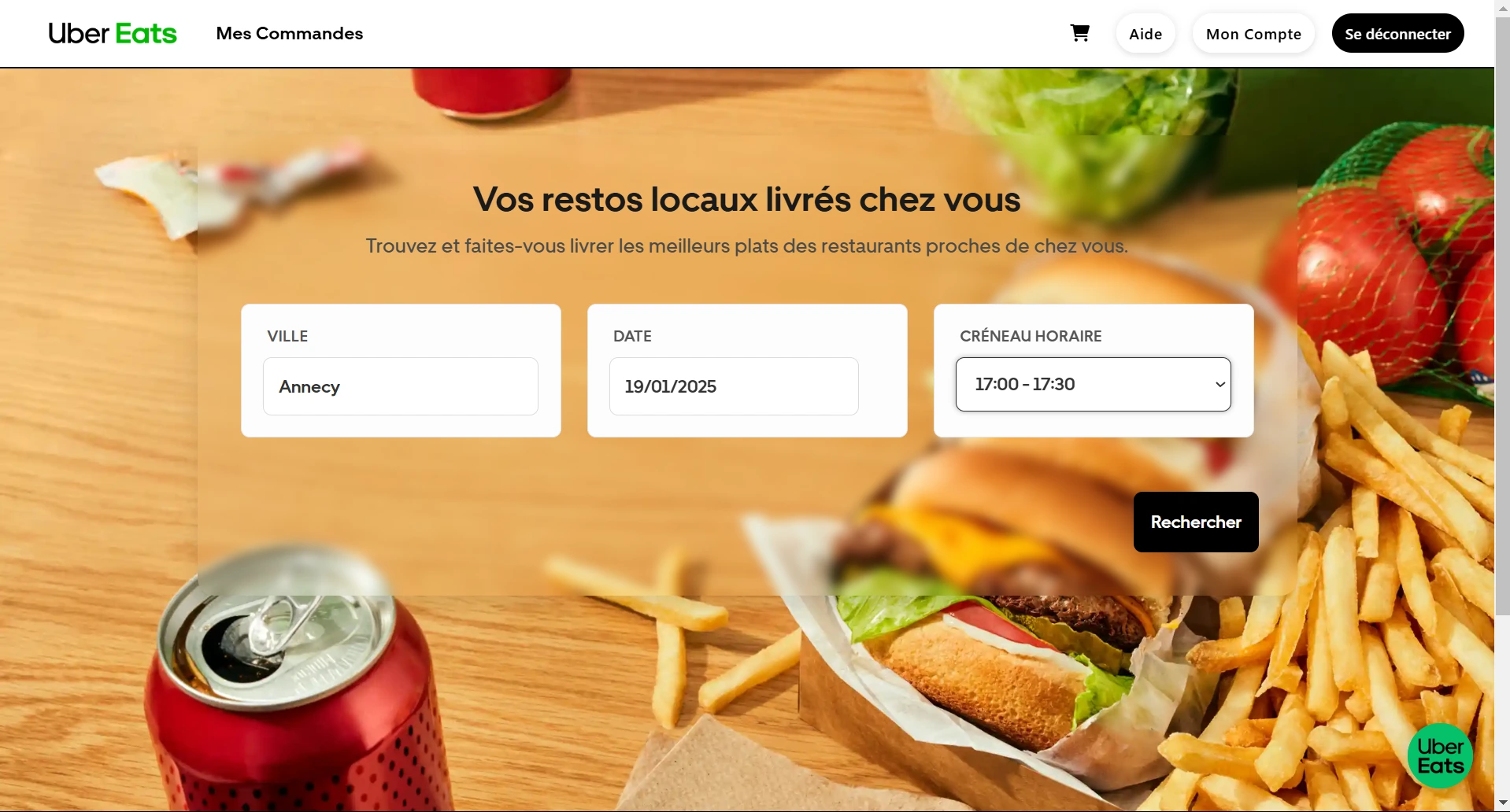 Capture d'écran d'Uber Eats